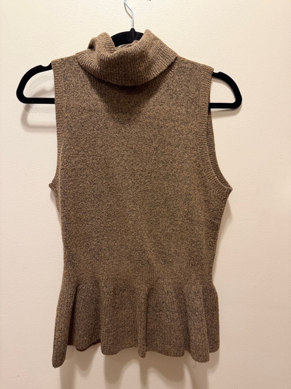 White House Black Market Brown Sleeveless Turtleneck Peplum Sweater